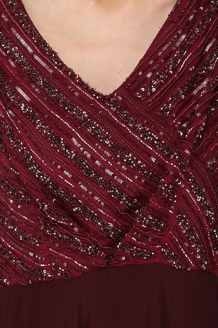 Deep marron embroidered anarkali gown available only at Pernia's Pop Up Shop.