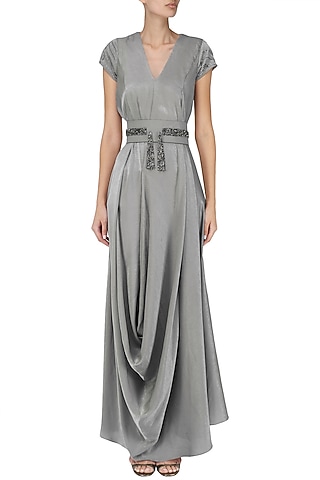 Silver Grey Draped Gown by Esse