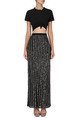 Black Embroidered Maxi Skirt by Esse