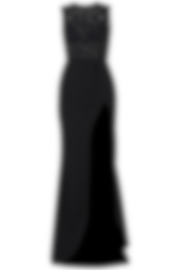 Black Embroidered Slit Gown by Esse