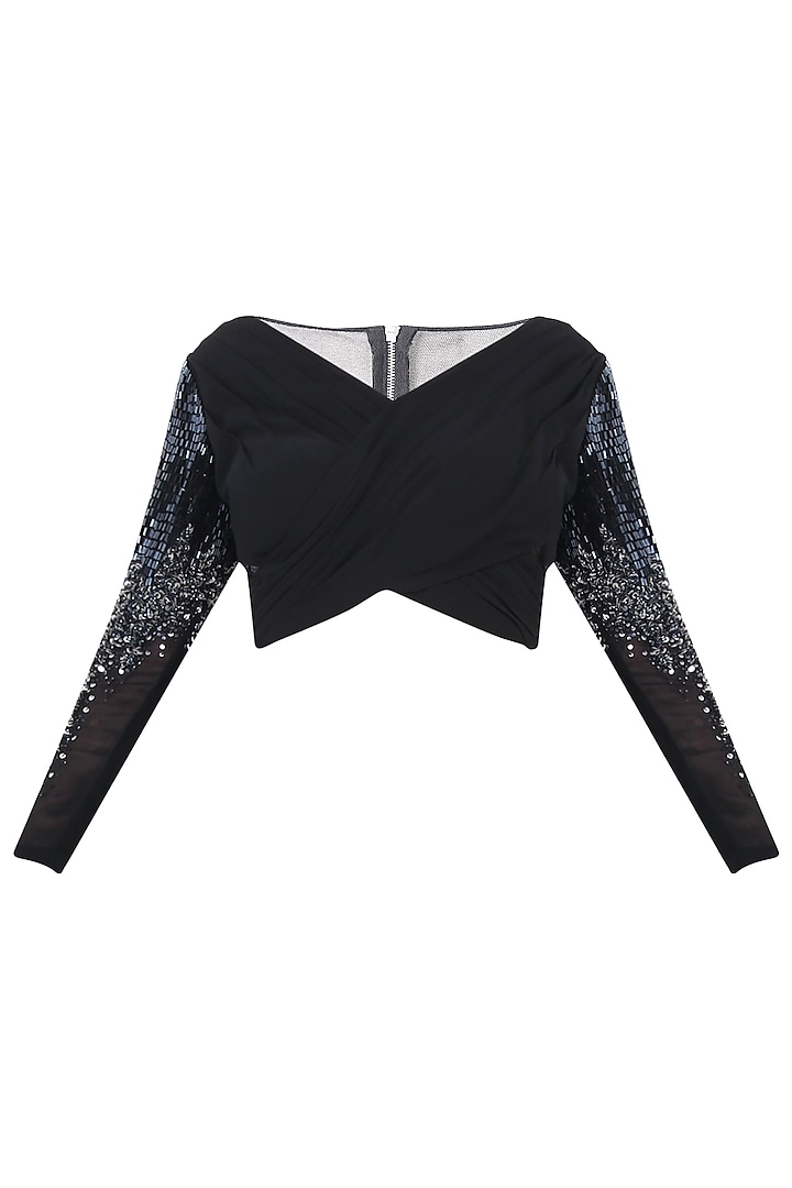 Black Draped Embroidered Blouse by Esse