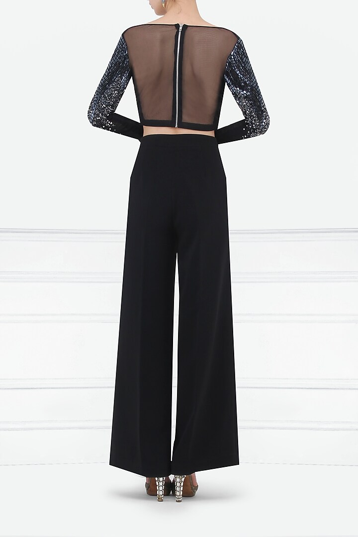 Black draped embroidered blouse available only at Pernia's Pop Up Shop.
