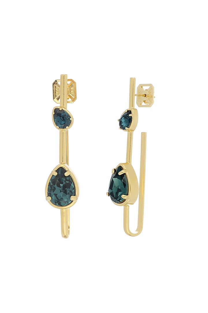 Gold Plated Swarovski & Precious Stone Dangler Earrings by ESS&NOI at Pernia's Pop Up Shop