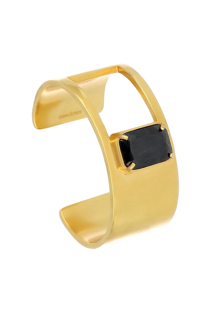 Matte Gold Plated Black Swarovski Stone Cuff by ESS&NOI at Pernia's Pop Up Shop