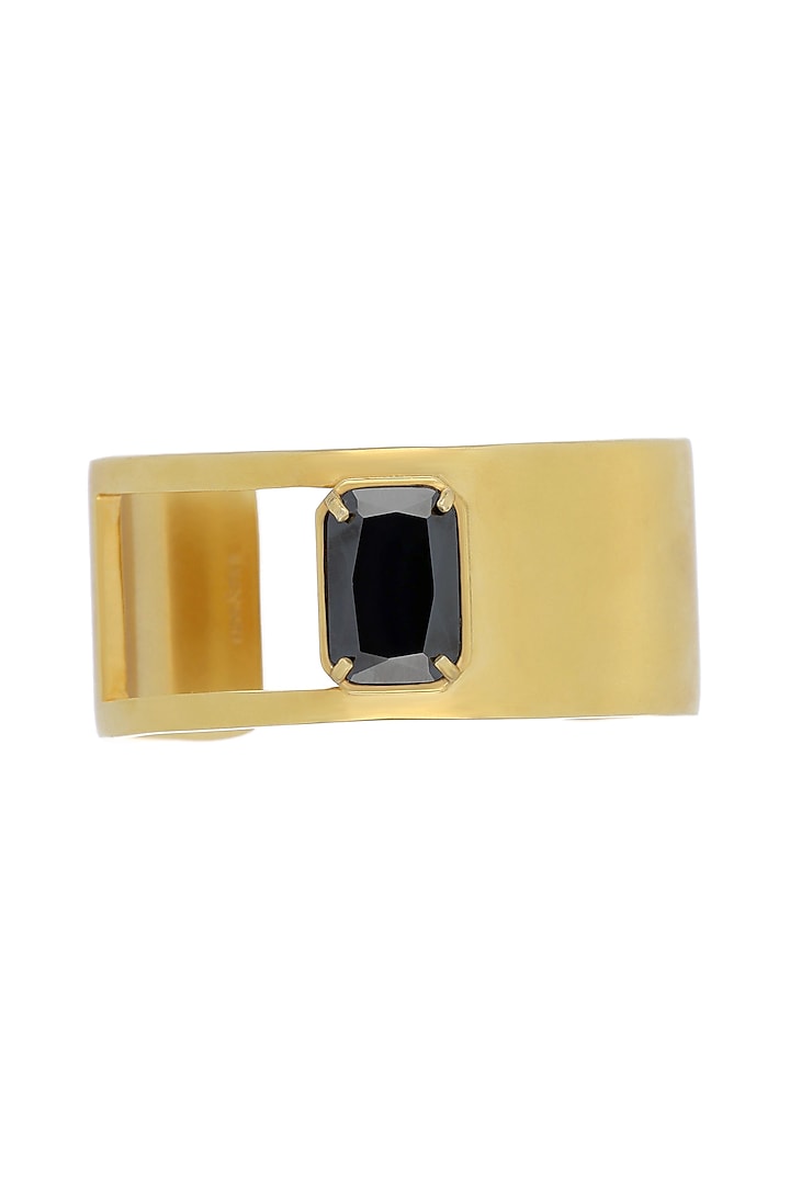 Matte Gold Plated Black Swarovski Stone Cuff by ESS&NOI at Pernia's Pop Up Shop
