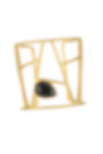 Matte Gold Plated Jet Black Swarovski Stone Cuff by ESS&NOI at Pernia's Pop Up Shop