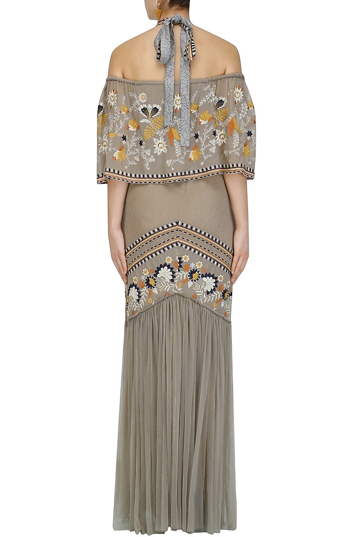Grey Floral Work Off Shoulder Bardot Dress available only at Pernia's Pop Up Shop.