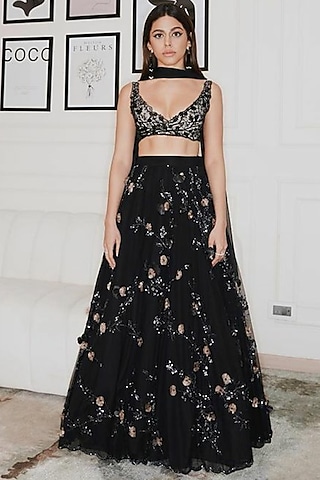Black Sequins Embroidered Lehenga Set by Esha Sethi Thirani