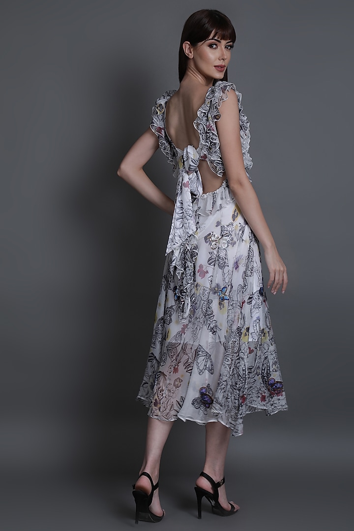 White Chiffon Midi Cocktail Dress by Estera at Pernia's Pop Up Shop