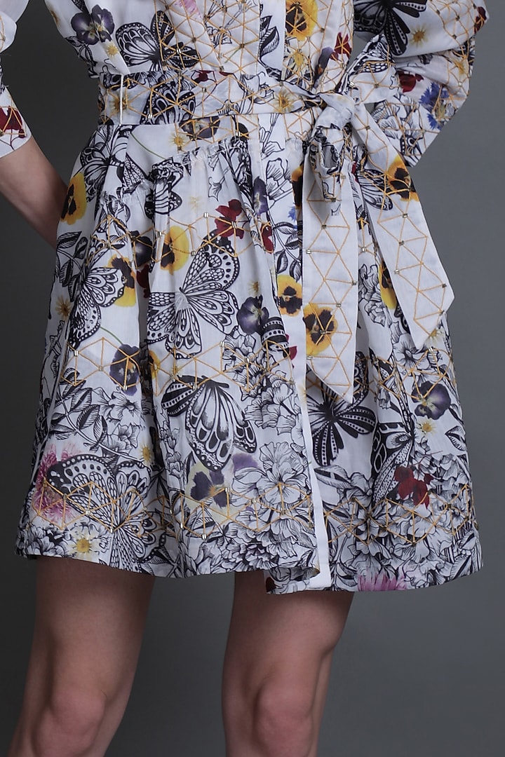 White Printed Shirt Vacation Dress by Estera at Pernia's Pop Up Shop