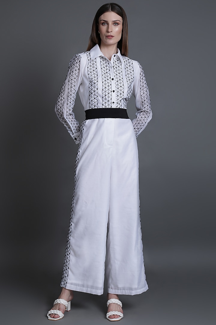 White Polyester Jumpsuit by Estera