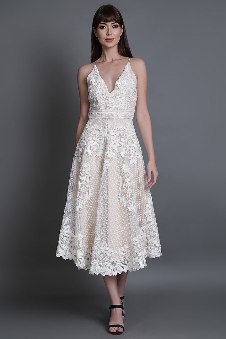 Ivory Embroidered Dress by Estera
