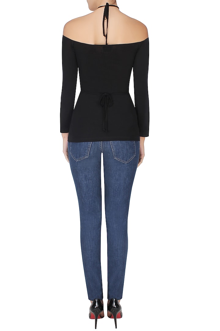 Black cold shoulder halter neck top available only at Pernia's Pop Up Shop.
