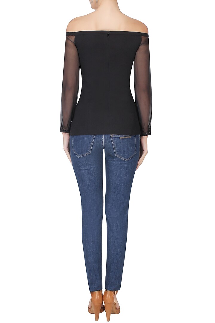 Black balloon sleeves off shoulder top available only at Pernia's Pop Up Shop.