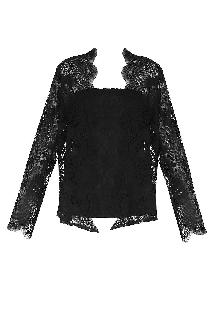 Black Lace Front Open Kimono Cardigan by Esse Vie