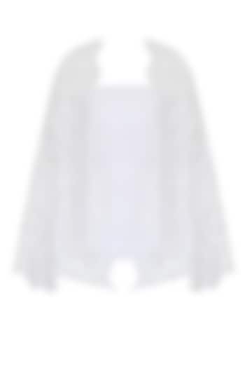White Lace Front Open Kimono Cardigan by Esse Vie