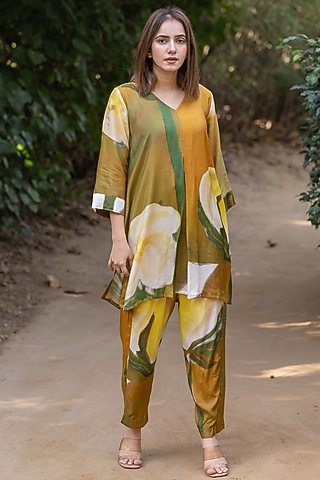 Green Viscose & Modal Digital Printed Kurta Set by ETAR