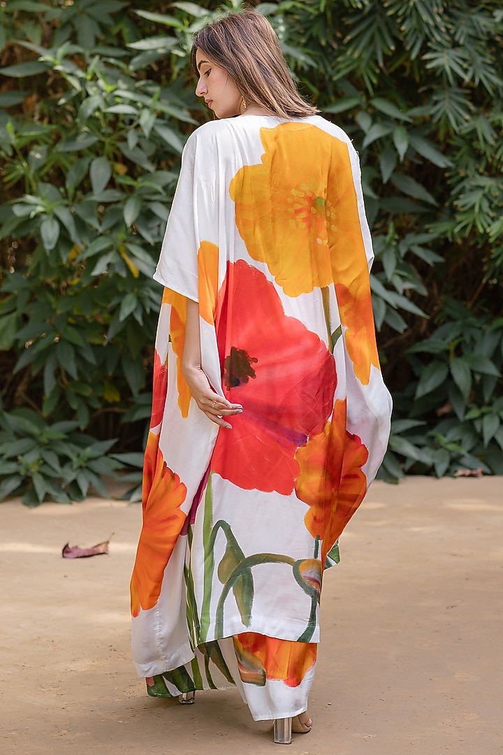 Ivory Viscose & Modal Floral Digital Printed Draped Skirt Set by ETAR at Pernia's Pop Up Shop