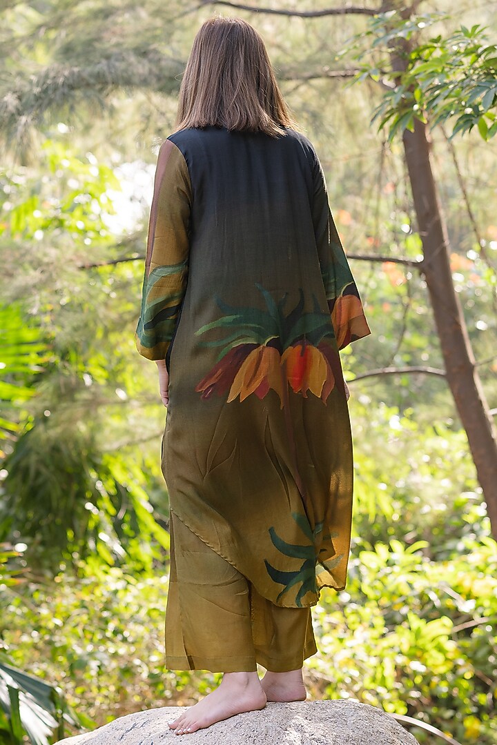 Black Viscose & Modal Digital Printed Kurta Set by ETAR at Pernia's Pop Up Shop