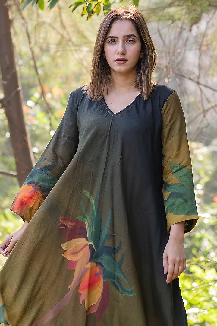 Black Viscose & Modal Digital Printed Kurta Set by ETAR at Pernia's Pop Up Shop