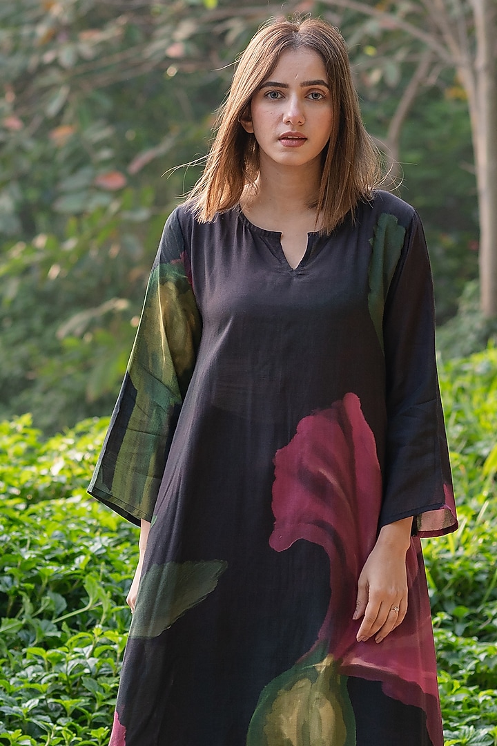 Black Viscose & Modal Digital Printed Kurta Set by ETAR at Pernia's Pop Up Shop