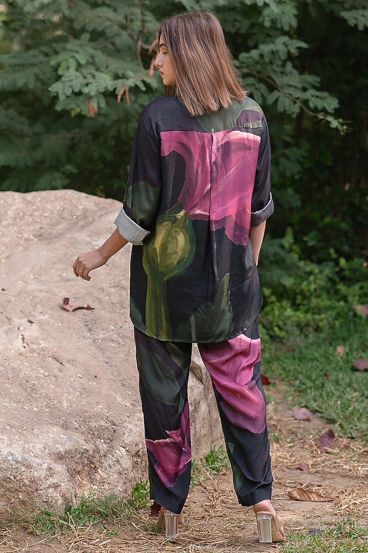 Black Viscose & Modal Digital Printed Co-Ord Set by ETAR at Pernia's Pop Up Shop