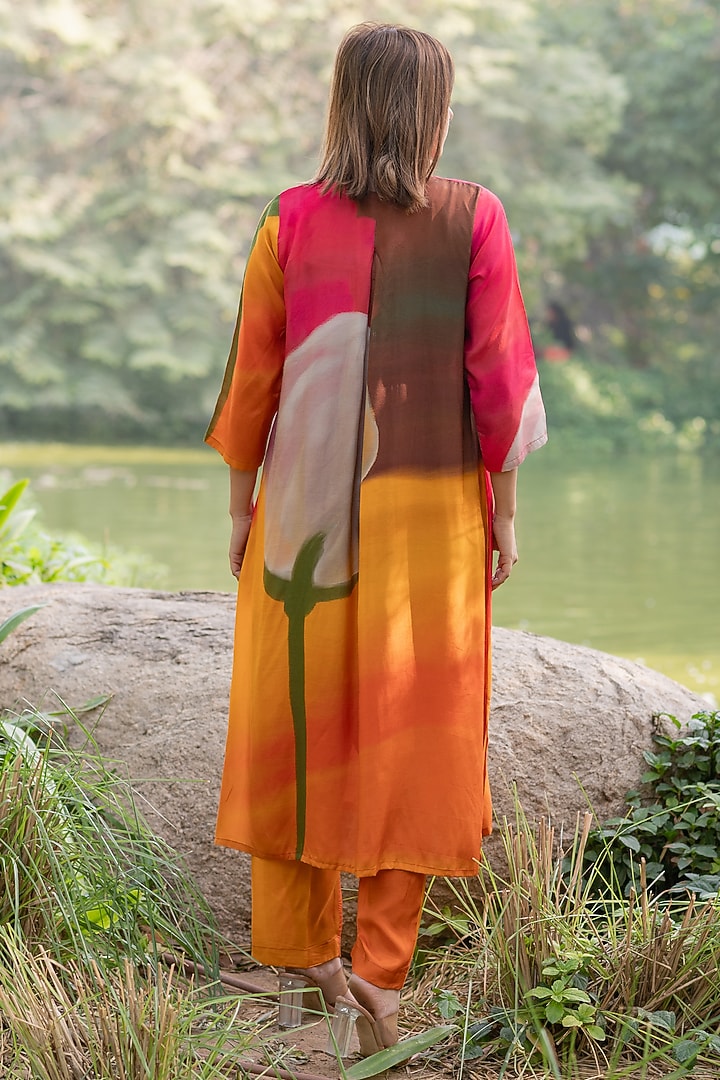 Orange Viscose & Modal Digital Printed Kurta Set by ETAR at Pernia's Pop Up Shop