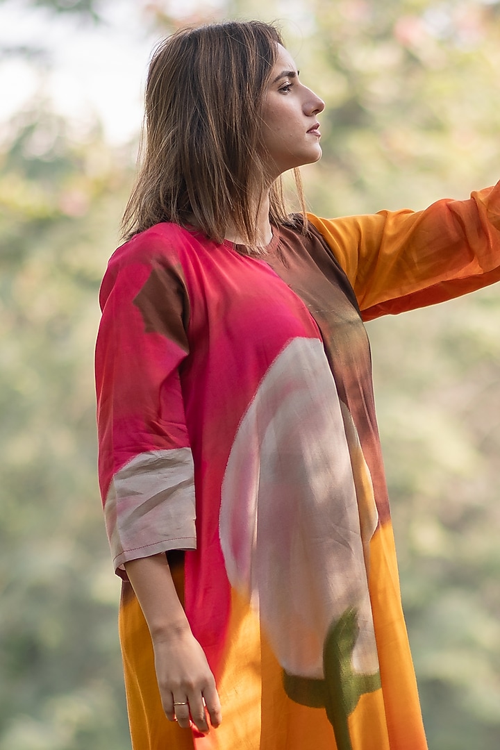 Orange Viscose & Modal Digital Printed Kurta Set by ETAR at Pernia's Pop Up Shop