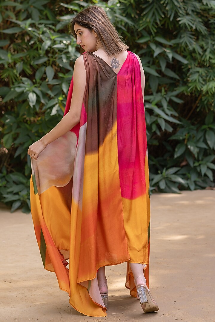 Orange Viscose & Modal Digital Printed Maxi Summer Dress by ETAR at Pernia's Pop Up Shop