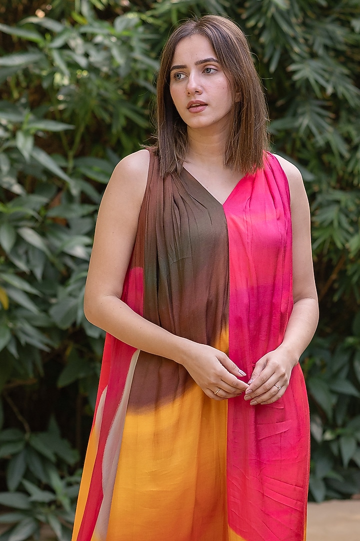 Orange Viscose & Modal Digital Printed Maxi Summer Dress by ETAR at Pernia's Pop Up Shop