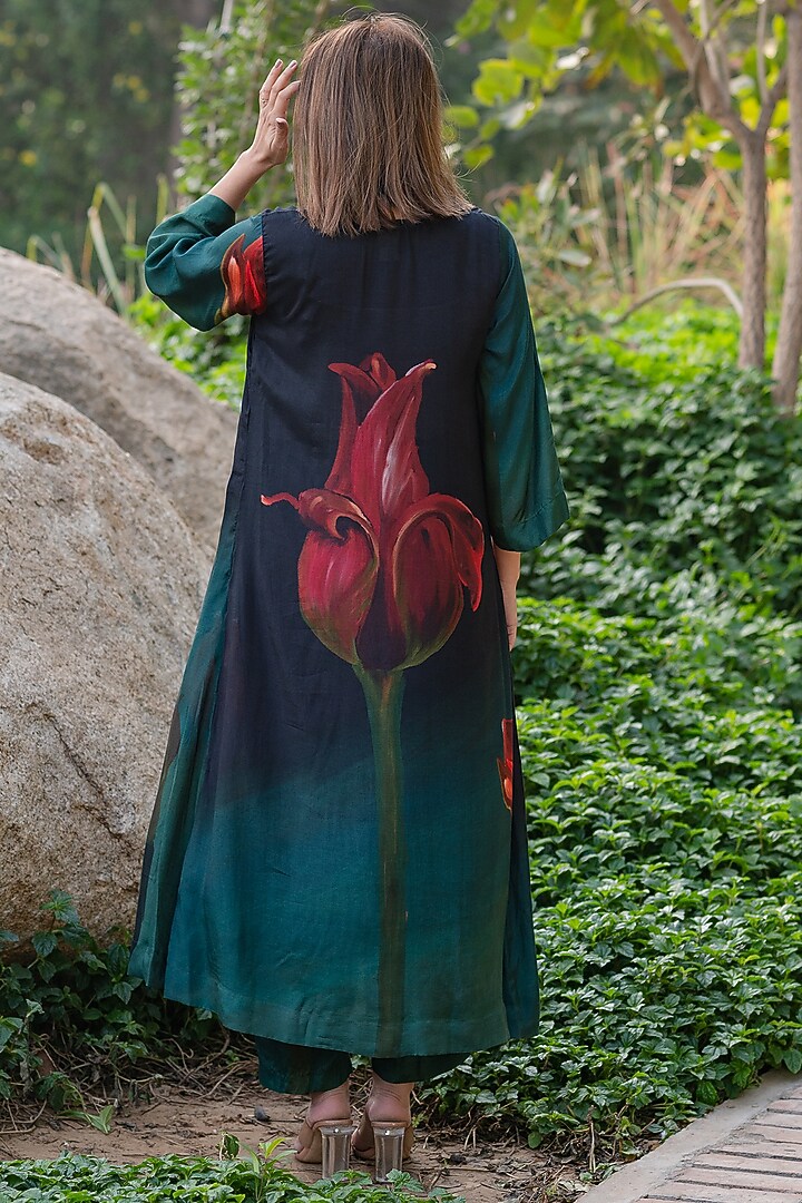 Black Viscose & Modal Digital Printed Kurta Set by ETAR at Pernia's Pop Up Shop