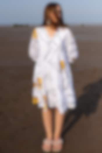 White Handwoven Cotton Digital Printed Dress by ETAR