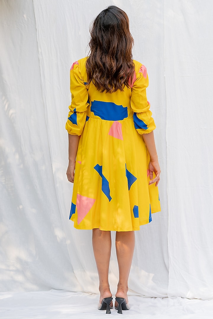 Yellow Cotton Digital Printed Summer Dress by ETAR at Pernia's Pop Up Shop