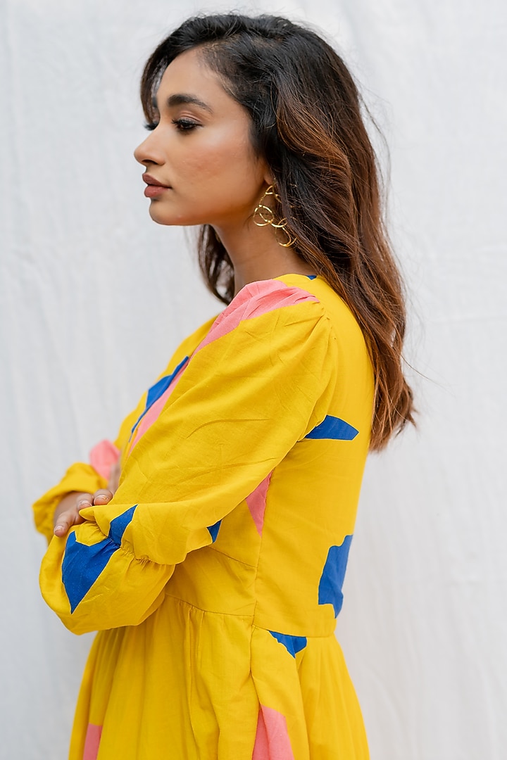 Yellow Cotton Digital Printed Summer Dress by ETAR at Pernia's Pop Up Shop
