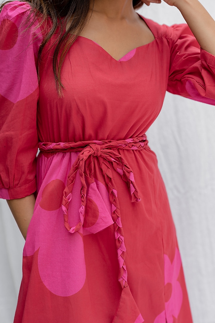 Pink Cotton Digital Printed Summer Dress With Belt by ETAR at Pernia's Pop Up Shop