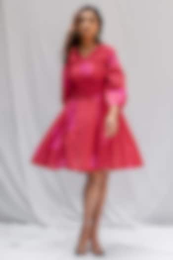 Pink Cotton Digital Printed Dress by ETAR