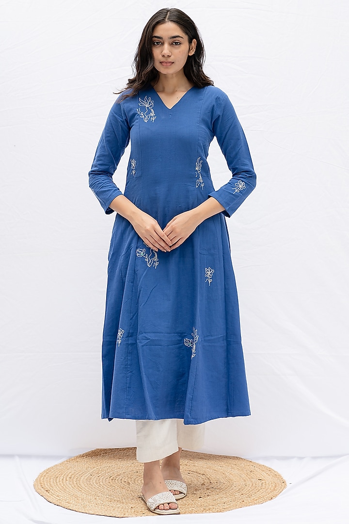 Cobalt Blue Handwoven Cotton Tunic by ETAR at Pernia's Pop Up Shop