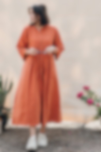 Orange Handwoven Cotton Dress by ETAR