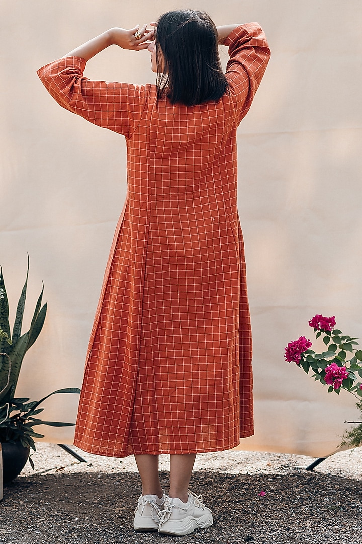 Orange Handwoven Cotton Summer Dress by ETAR at Pernia's Pop Up Shop