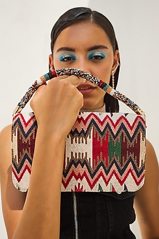 Multi-Colored Handloom Jacquard Cotton Handbag by Etcetera