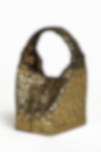 Gold & Black Linen Metal Embellished Handbag by Etcetera