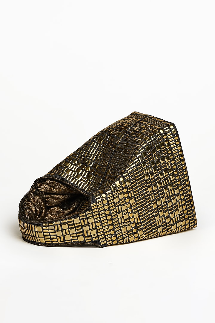 Gold & Black Linen Metal Embellished Handbag by Etcetera at Pernia's Pop Up Shop