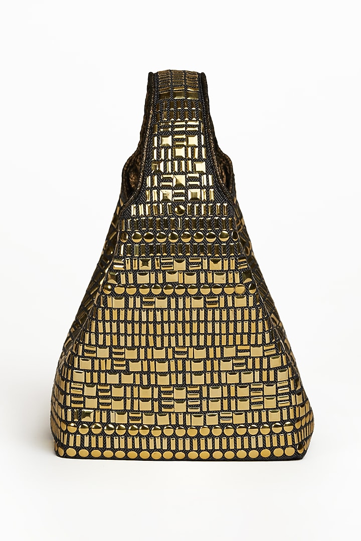 Gold & Black Linen Metal Embellished Handbag by Etcetera at Pernia's Pop Up Shop