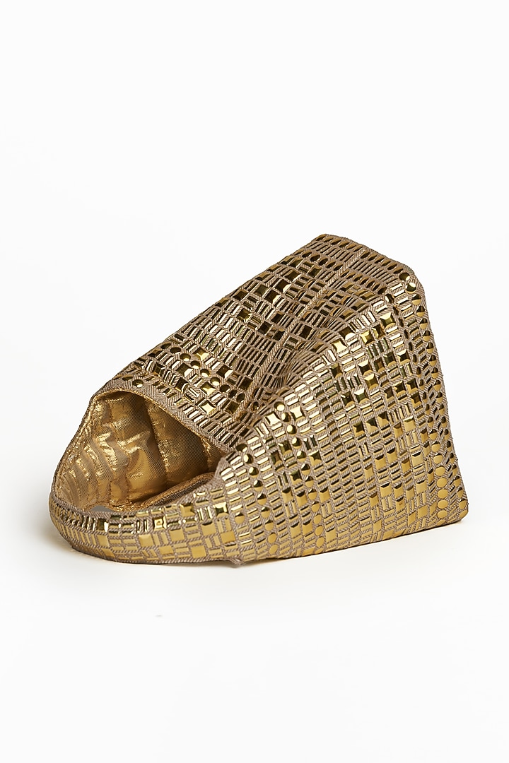 Gold & Beige Cotton Linen Metal Embellished Handbag by Etcetera at Pernia's Pop Up Shop