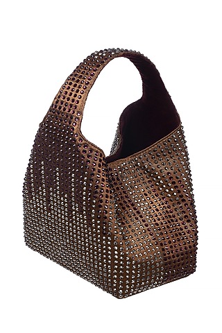 Copper & Wine Satin Rhinestone Embellished Handbag by Etcetera