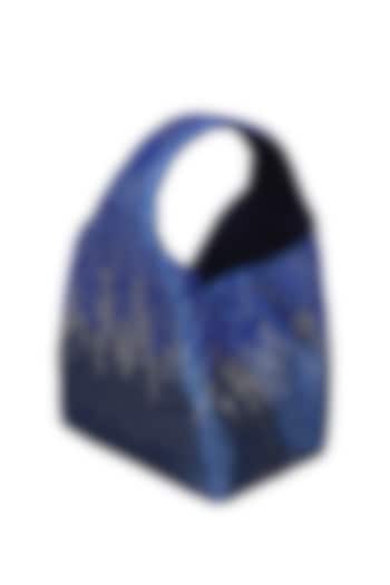 Blue & Black Satin Rhinestone Embellished Handbag by Etcetera