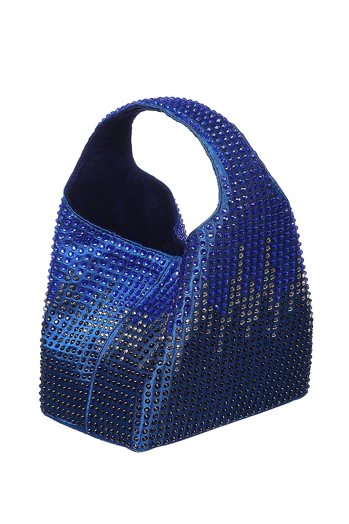 Blue & Black Satin Rhinestone Embellished Handbag by Etcetera at Pernia's Pop Up Shop