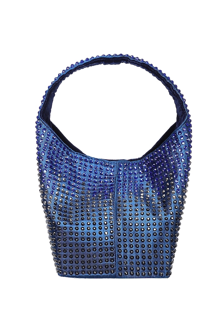Blue & Black Satin Rhinestone Embellished Handbag by Etcetera at Pernia's Pop Up Shop