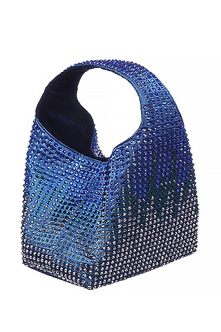 Blue & Green Satin Rhinestone Embellished Handbag by Etcetera