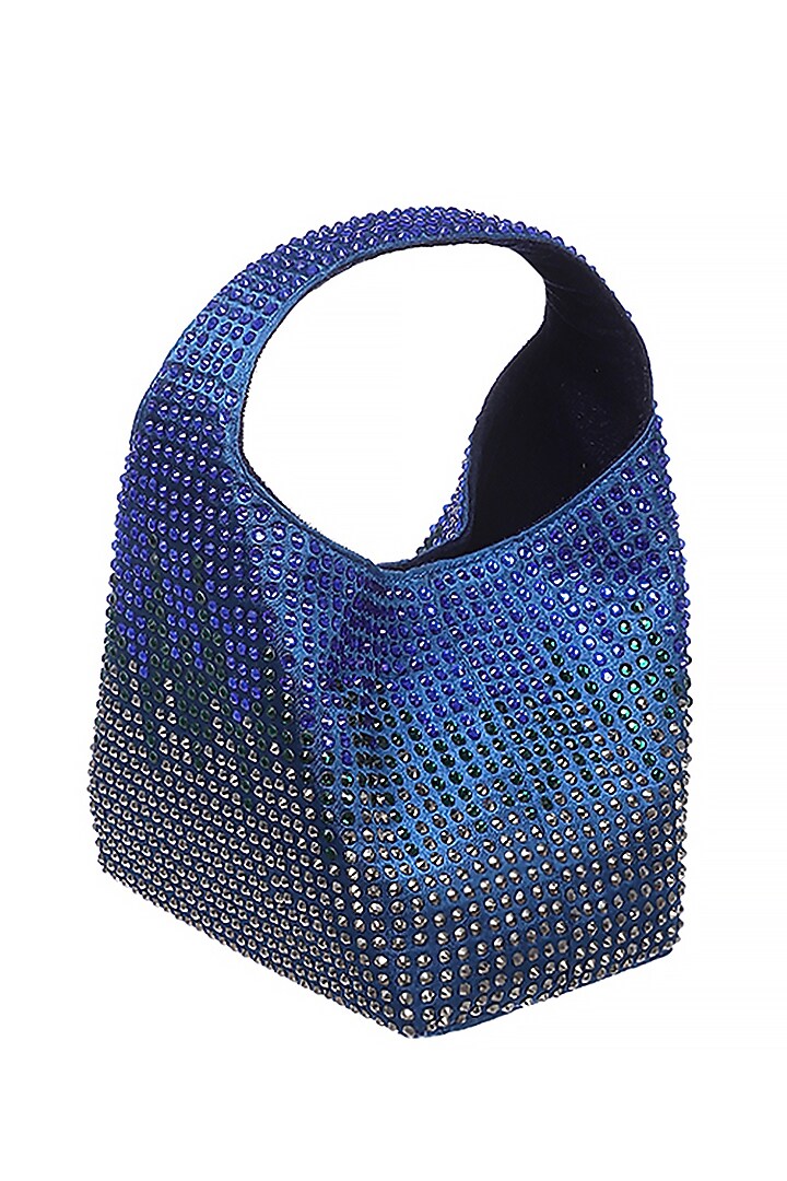 Blue & Green Satin Rhinestone Embellished Handbag by Etcetera at Pernia's Pop Up Shop